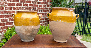 Antique French Country PAIR Confit Pots Pottery Jugs Glazed Ochre Yellow Large