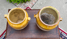Load image into Gallery viewer, Antique French Country PAIR Confit Pots Pottery Jugs Glazed Ochre Yellow Large
