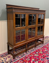 Load image into Gallery viewer, Antique English Jacobean Bookcase Bookshelf Cabinet Triple Glass Door Oak c1930s