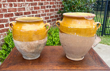 Load image into Gallery viewer, Antique French Country PAIR Confit Pots Pottery Jugs Glazed Ochre Yellow Large