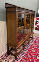 Load image into Gallery viewer, Antique English Jacobean Bookcase Bookshelf Cabinet Triple Glass Door Oak c1930s