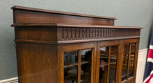 Load image into Gallery viewer, Antique English Jacobean Bookcase Bookshelf Cabinet Triple Glass Door Oak c1930s