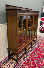 Load image into Gallery viewer, Antique English Jacobean Bookcase Bookshelf Cabinet Triple Glass Door Oak c1930s