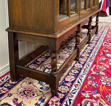 Load image into Gallery viewer, Antique English Jacobean Bookcase Bookshelf Cabinet Triple Glass Door Oak c1930s