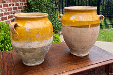 Load image into Gallery viewer, Antique French Country PAIR Confit Pots Pottery Jugs Glazed Ochre Yellow Large