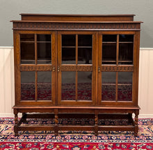 Load image into Gallery viewer, Antique English Jacobean Bookcase Bookshelf Cabinet Triple Glass Door Oak c1930s