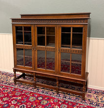 Load image into Gallery viewer, Antique English Jacobean Bookcase Bookshelf Cabinet Triple Glass Door Oak c1930s
