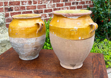 Load image into Gallery viewer, Antique French Country PAIR Confit Pots Pottery Jugs Glazed Ochre Yellow Large