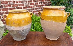 Antique French Country PAIR Confit Pots Pottery Jugs Glazed Ochre Yellow Large