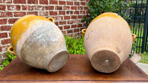 Antique French Country PAIR Confit Pots Pottery Jugs Glazed Ochre Yellow Large