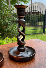 Load image into Gallery viewer, Antique English Open Barley Twist Candlesticks Candle Holders Oak PAIR 9&quot; Tall