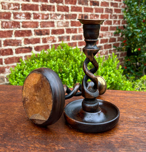 Antique English Open Barley Twist Candlesticks Candle Holders Oak PAIR 9" Tall