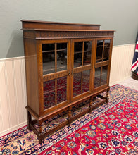 Load image into Gallery viewer, Antique English Jacobean Bookcase Bookshelf Cabinet Triple Glass Door Oak c1930s