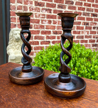 Load image into Gallery viewer, Antique English Open Barley Twist Candlesticks Candle Holders Oak PAIR 9&quot; Tall