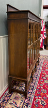 Load image into Gallery viewer, Antique English Jacobean Bookcase Bookshelf Cabinet Triple Glass Door Oak c1930s