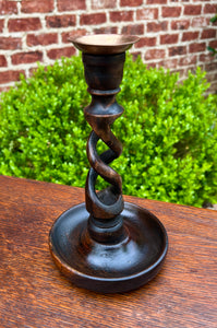 Antique English Open Barley Twist Candlesticks Candle Holders Oak PAIR 9" Tall