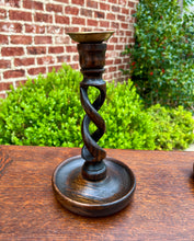 Load image into Gallery viewer, Antique English Open Barley Twist Candlesticks Candle Holders Oak PAIR 9&quot; Tall