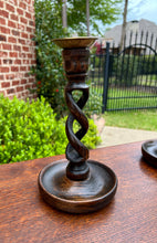 Load image into Gallery viewer, Antique English Open Barley Twist Candlesticks Candle Holders Oak PAIR 9&quot; Tall