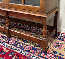 Load image into Gallery viewer, Antique English Jacobean Bookcase Bookshelf Cabinet Triple Glass Door Oak c1930s