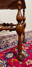 Load image into Gallery viewer, Antique English Rush Seat Bench Stool Joint Stool Turned Leg Carved Oak c. 1930s