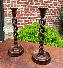 Load image into Gallery viewer, Antique English Open Barley Twist Candlesticks Candle Holders Oak PAIR 12.5&quot; T