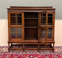Load image into Gallery viewer, Antique English Jacobean Bookcase Bookshelf Cabinet Triple Glass Door Oak c1930s