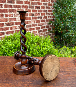 Antique English Open Barley Twist Candlesticks Candle Holders Oak PAIR 12.5" T