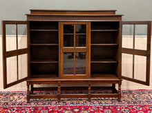 Load image into Gallery viewer, Antique English Jacobean Bookcase Bookshelf Cabinet Triple Glass Door Oak c1930s