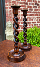 Load image into Gallery viewer, Antique English Open Barley Twist Candlesticks Candle Holders Oak PAIR 12.5&quot; T