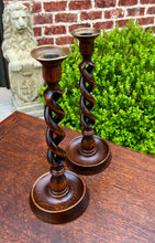 Load image into Gallery viewer, Antique English Open Barley Twist Candlesticks Candle Holders Oak PAIR 12.5&quot; T