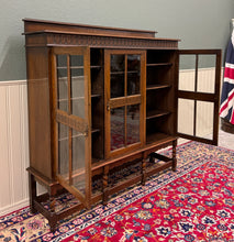Load image into Gallery viewer, Antique English Jacobean Bookcase Bookshelf Cabinet Triple Glass Door Oak c1930s