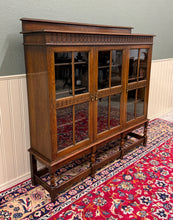 Load image into Gallery viewer, Antique English Jacobean Bookcase Bookshelf Cabinet Triple Glass Door Oak c1930s