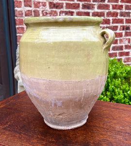 Antique French Country Confit Pot Pottery Jug Glazed Greenish Yellow Large #2