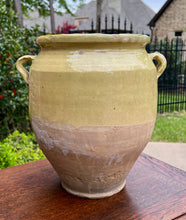 Load image into Gallery viewer, Antique French Country Confit Pot Pottery Jug Glazed Greenish Yellow Large #2