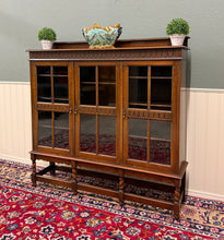 Load image into Gallery viewer, Antique English Jacobean Bookcase Bookshelf Cabinet Triple Glass Door Oak c1930s