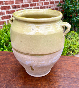 Antique French Country Confit Pot Pottery Jug Glazed Greenish Yellow Large #2