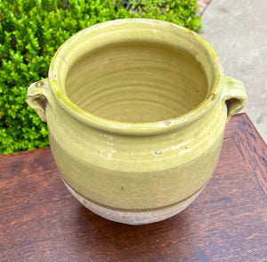 Antique French Country Confit Pot Pottery Jug Glazed Greenish Yellow Large #2