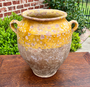 Antique French Country Confit Pot Pottery Jar Jug Glazed Yellow Ochre Large #1