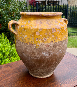 Antique French Country Confit Pot Pottery Jar Jug Glazed Yellow Ochre Large #1