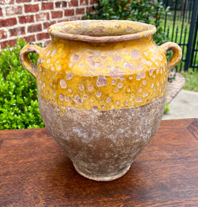 Antique French Country Confit Pot Pottery Jar Jug Glazed Yellow Ochre Large #1