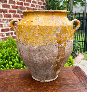 Antique French Country Confit Pot Pottery Jar Jug Glazed Yellow Ochre Large #1