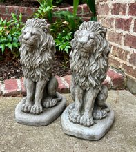 Load image into Gallery viewer, Vintage English Statues LIONS PAIR Garden Figures Cast Stone Yard Decor 16&quot; Tall