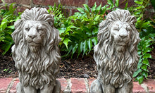 Load image into Gallery viewer, Vintage English Statues LIONS PAIR Garden Figures Cast Stone Yard Decor 16&quot; Tall