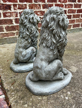 Load image into Gallery viewer, Vintage English Statues LIONS PAIR Garden Figures Cast Stone Yard Decor 16&quot; Tall