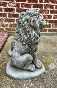 Vintage English Statues LIONS PAIR Garden Figures Cast Stone Yard Decor 16" Tall