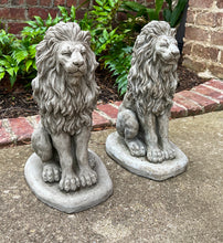Load image into Gallery viewer, Vintage English Statues LIONS PAIR Garden Figures Cast Stone Yard Decor 16&quot; Tall