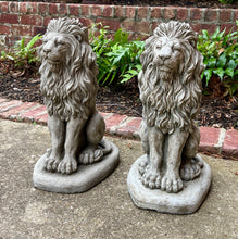 Load image into Gallery viewer, Vintage English Statues LIONS PAIR Garden Figures Cast Stone Yard Decor 16&quot; Tall