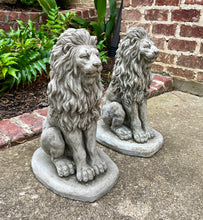 Load image into Gallery viewer, Vintage English Statues LIONS PAIR Garden Figures Cast Stone Yard Decor 16&quot; Tall