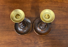 Load image into Gallery viewer, Antique English Barley Twist Candlesticks Candle Holders Oak PAIR 10.5&quot; Tall