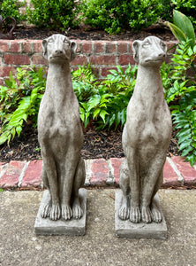 Vintage English Statues DOGS PAIR Garden Figures Cast Stone Yard Decor 22" Tall